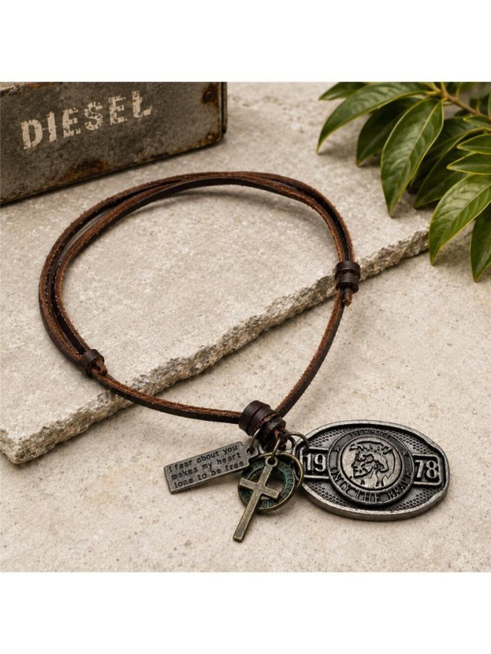 Vintage Diesel Only The Brave 1978 Dog Tag Pendant Necklace 24 In Italy Men's